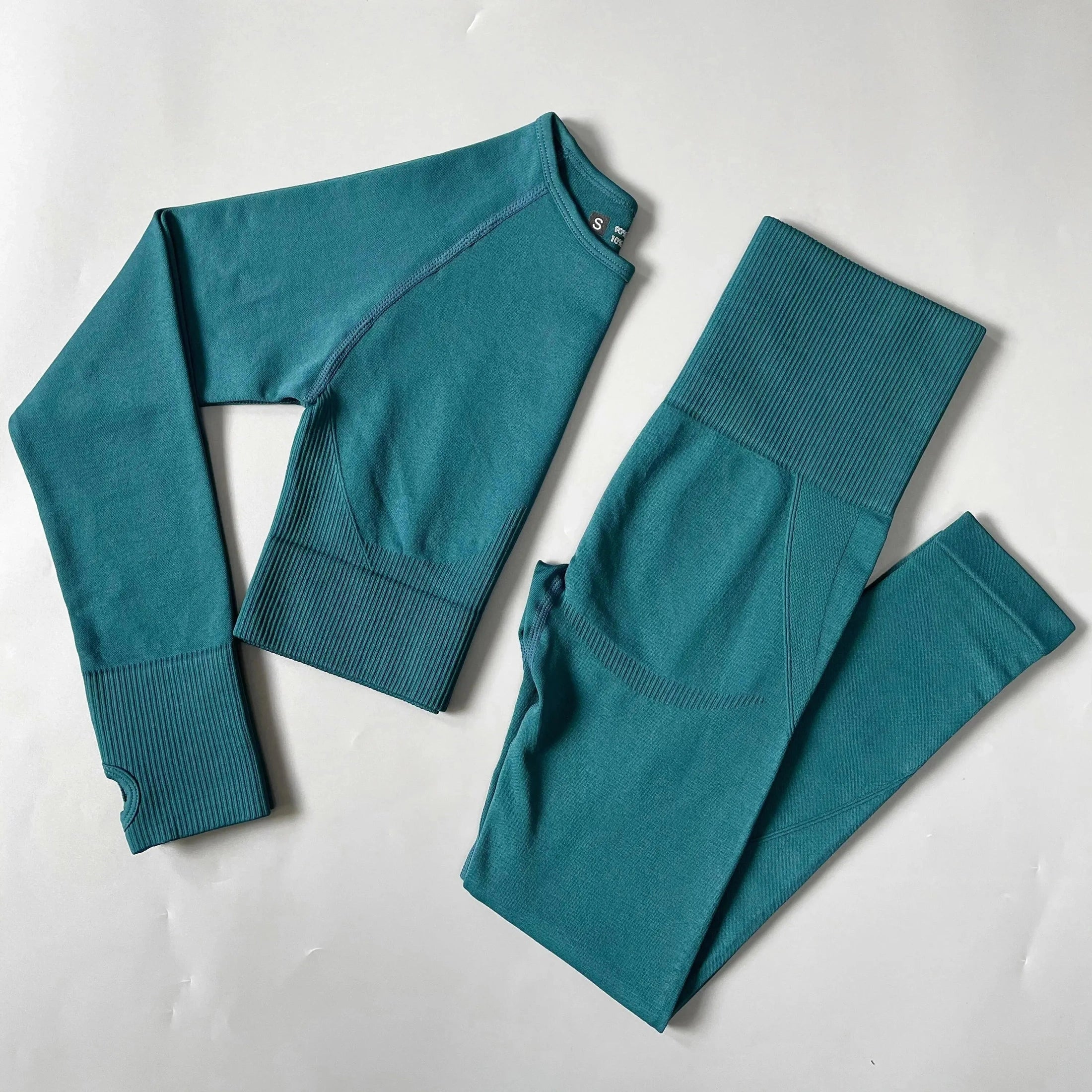 2PCS Seamless Women Yoga Set Workout Sportswear Gym Clothes Fitness Long Sleeve Crop Top High Waist Leggings Sports Suit