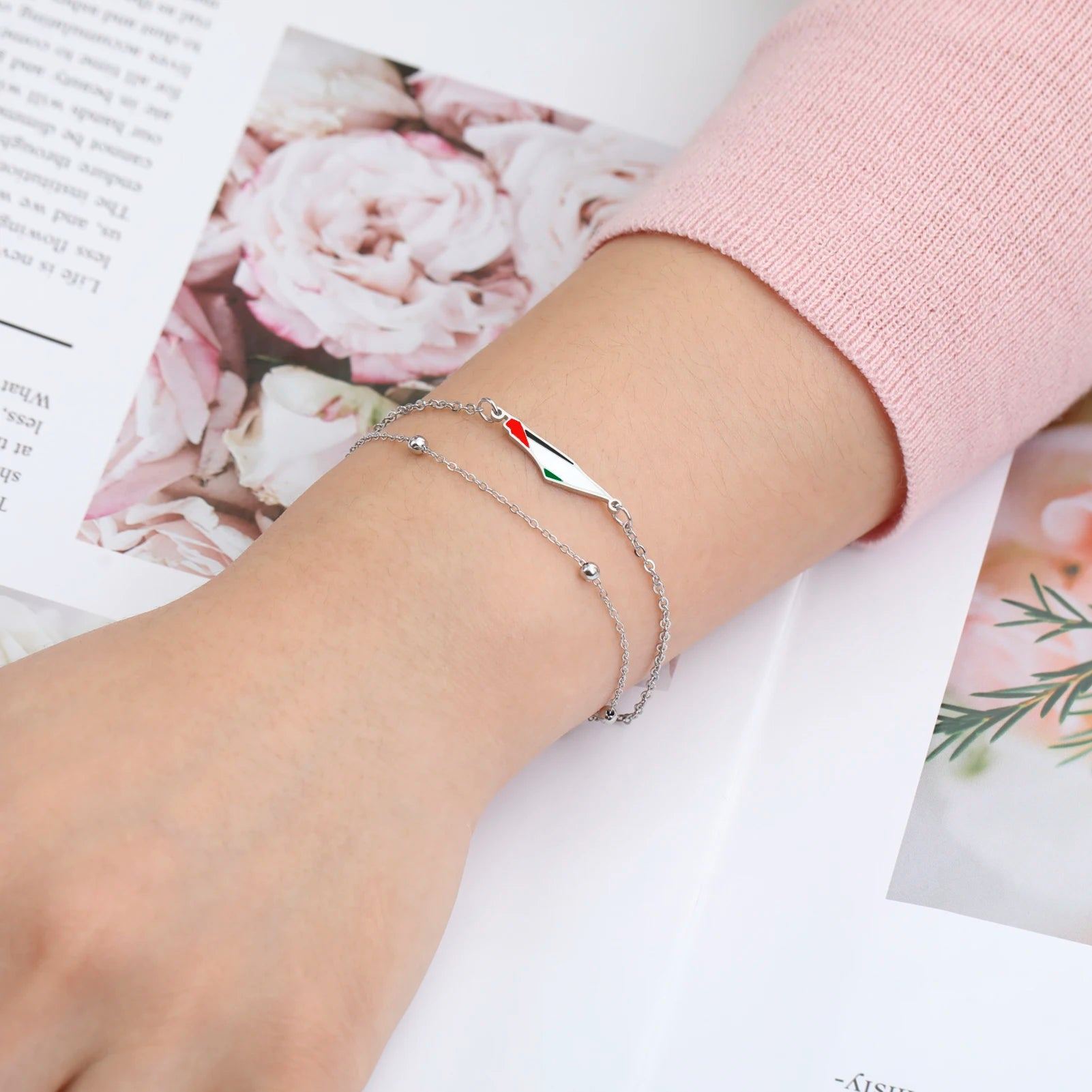COOLTIME Palestine Map Bracelet Stainless Steel Adjustable Double Layers Chain Women Bracelets Charm Jewelry Wholesale