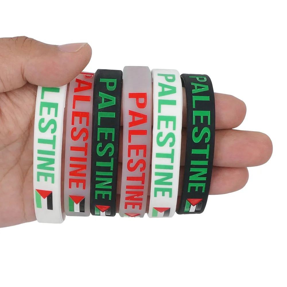National Flag Printed Sport Bracelets Silicone Black White Clear Color Palestine Men Women Hand Accessory Bangle Fashion Jewelry