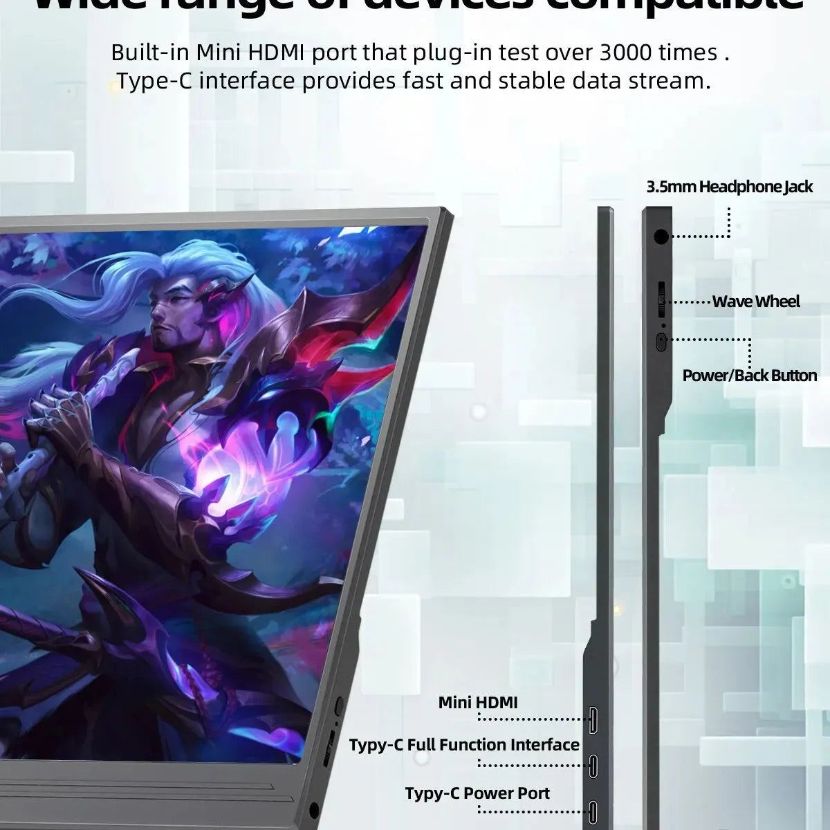 ZSUS 15.6-Inch Portable Monitor 1080P HDR 16:9 Low Blue Light For XBox PS4 / 5 Switch Cell Phone PC Loptop Extension