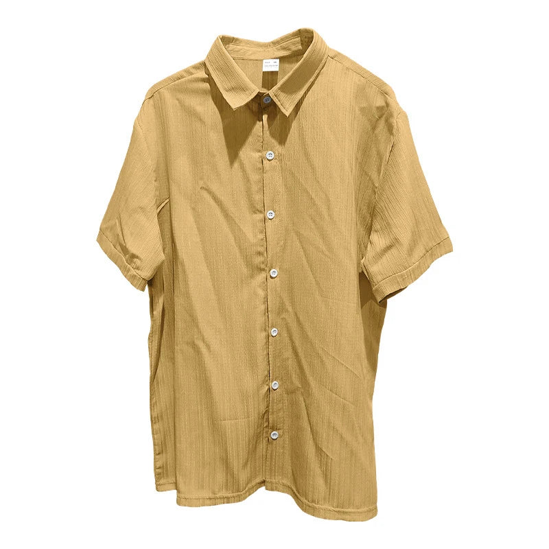 2024 Summer Beach Casual Shirts Men Short Sleeve Fashion Striped Texture Loose Shirt Daily Leisure Mens Clothes Vintage Cardigan