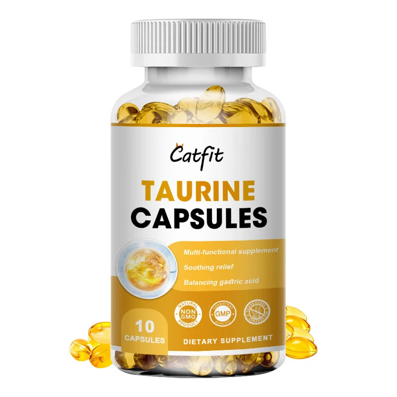 Catfit Taurine Capsules Retina Reproductive Immune&Nervous System Health Regulate Heart Rhythm Blood Sugar&Lipids Magnesium