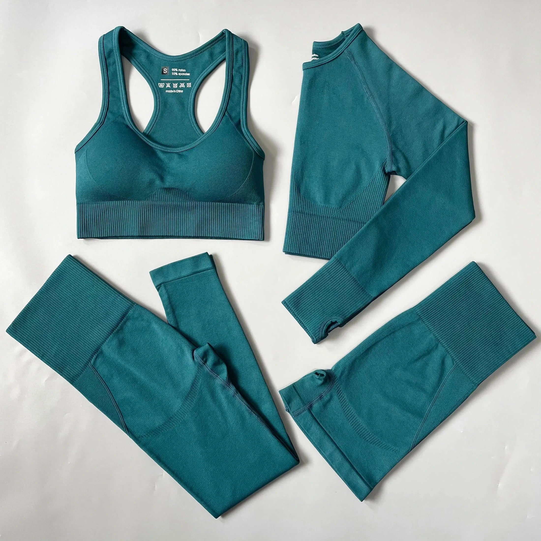 2PCS Seamless Women Yoga Set Workout Sportswear Gym Clothes Fitness Long Sleeve Crop Top High Waist Leggings Sports Suit