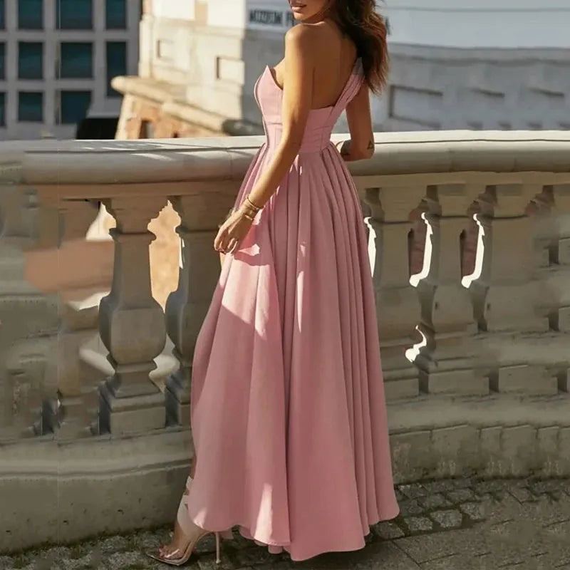 Women Maxi Dress Fashion One Shoulder Sleeveless