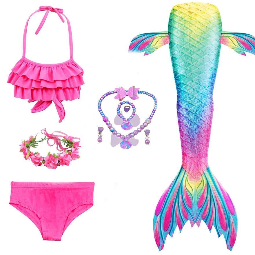Haojxuanyu Children Mermaid Swimwear Girls Pink Blue Bikini Set Kids Swimsuit Cosplay Mermaid Tail Costume for Swimming