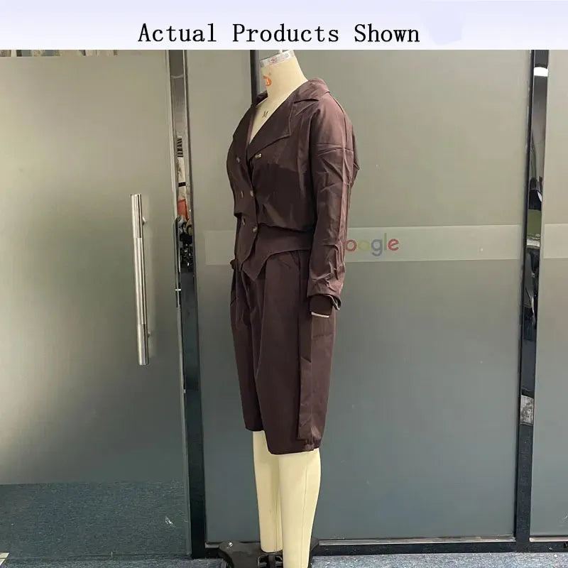 Women Blazer 2 Piece Suit Autumn Fashion Solid Long Sleeve Laple Double Breasted Button Top Loose Midi Pants Sets