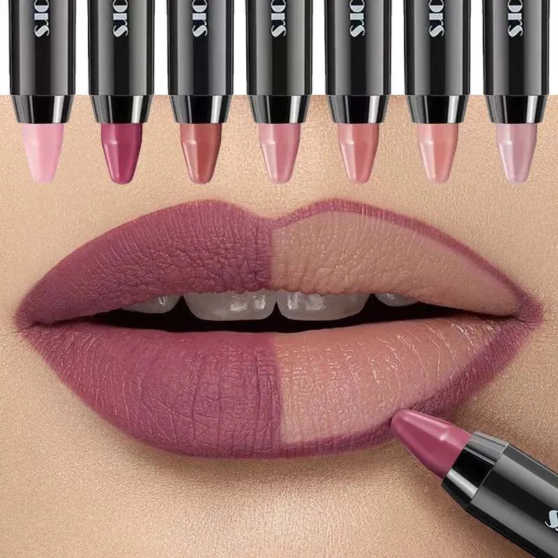 Sexy Matte Lipstick Pencil Waterproof Long Lasting Red Contour Tint Lipstick Non-stick Cup Lipliner Pen Lips Makeup 7 Colors