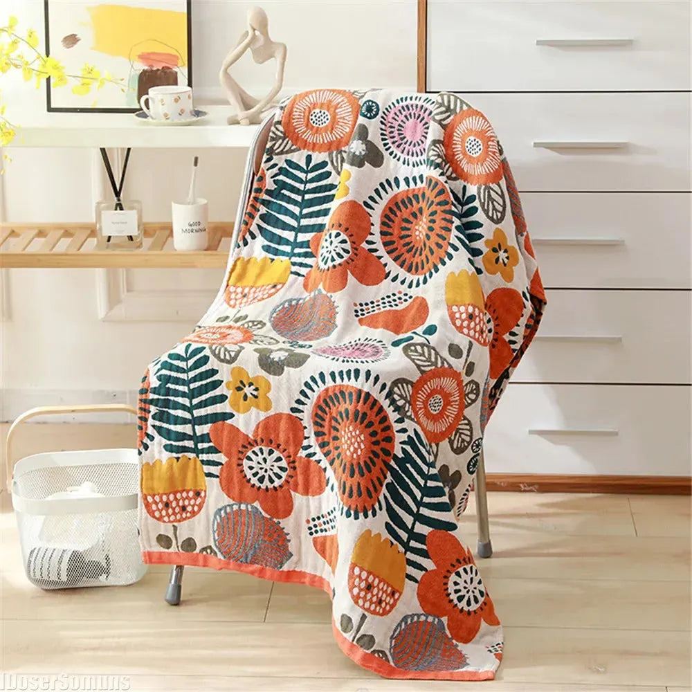 New 80×160CM Nordic 22 Style Bohemian Floral Printing Adult Soft Absorbent Cotton Gauze Beach Bath Towel Bathroom Accessories