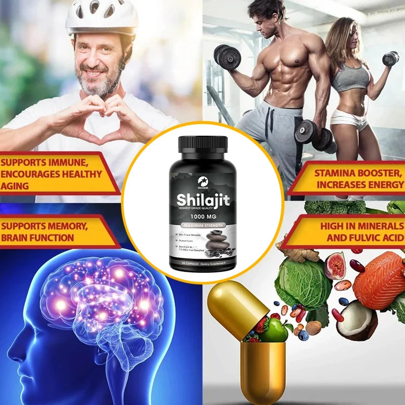 Kexinsh Shilajit Capsules 100% Pure Original 1000mg Maximum Strength Improve Immune System Men Energy Long Time Sex