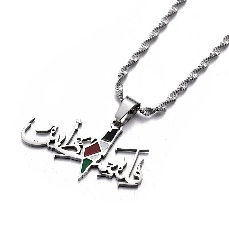 HNSP Flag of Palestine Arabic Stainless Steel Pendant Necklace For Women Jewelry Accessories