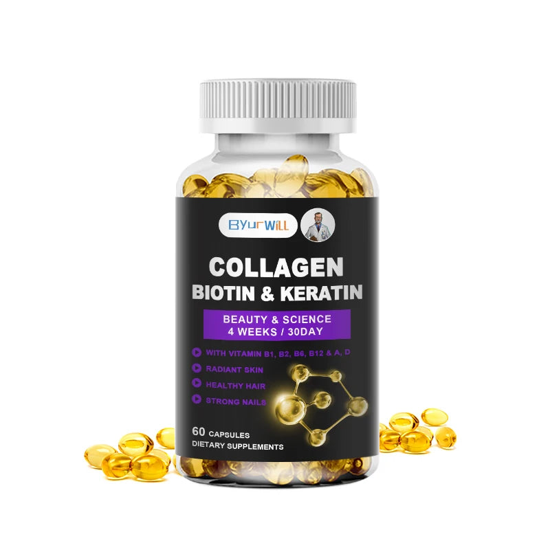 ByurWill Biotin Collagen Supplement Biotin for Hair Growth Strong Hair Dry Hair Follicle Repair Skin Adult 4 weeks Change Beauty