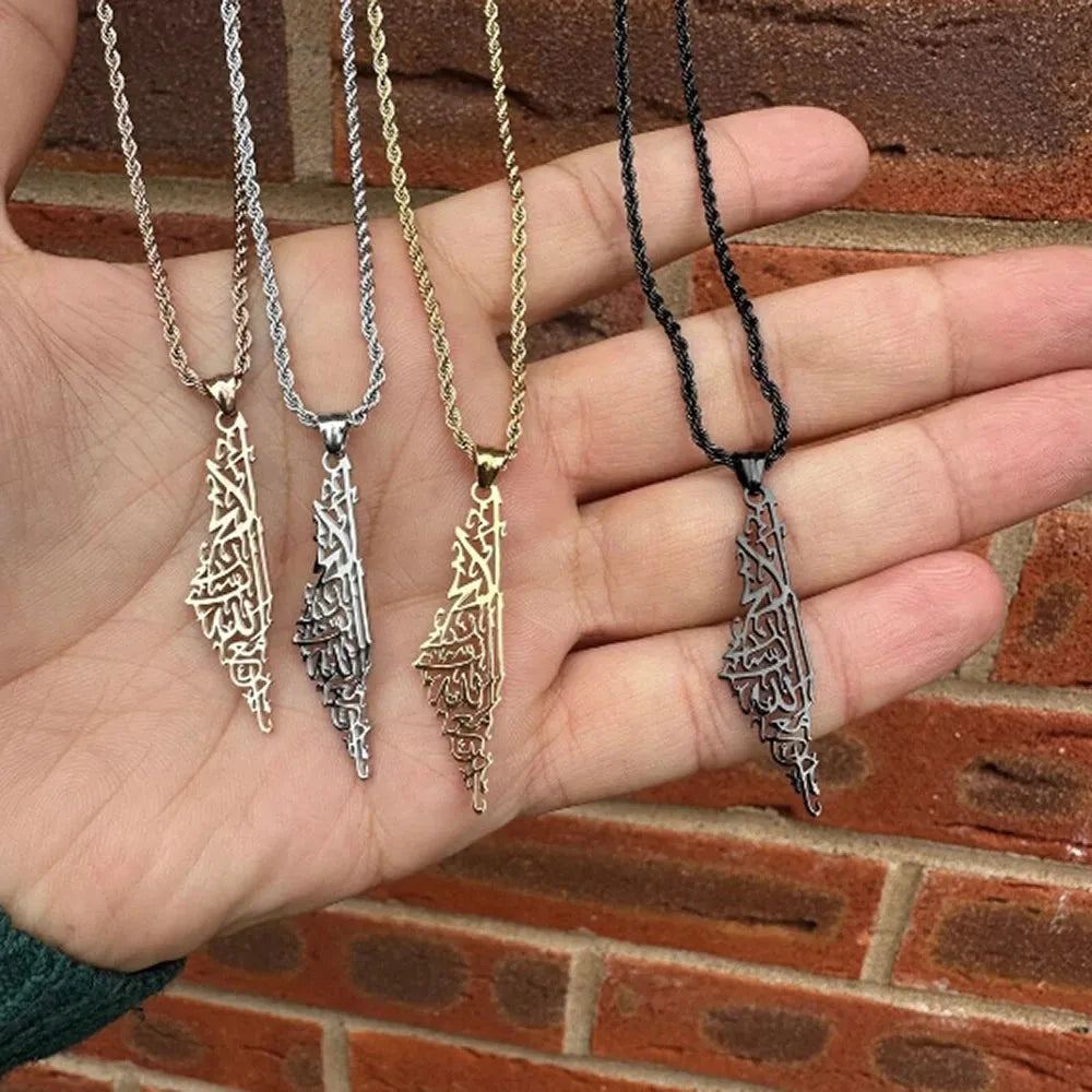 Palestine Map Necklace - Arabic Calligraphy Necklace - Men's and Women's Necklaces - Islamic Jewelry - Gift for Her - P4