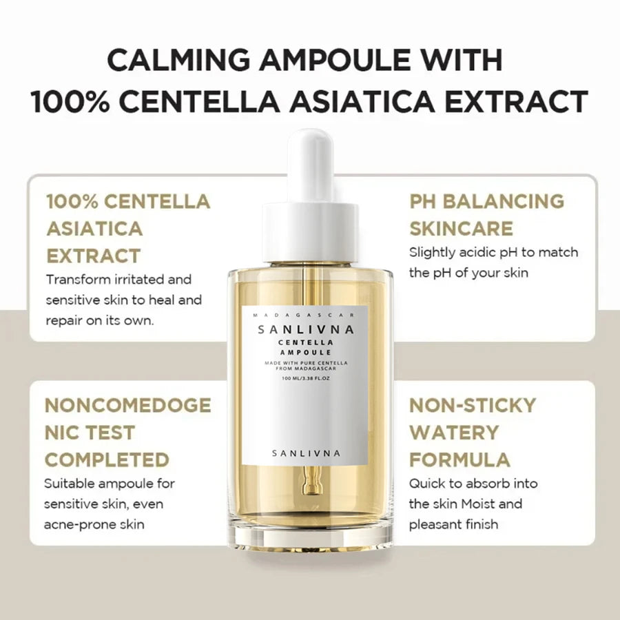 Madagascar Centella Asiatica Ampoule Facial Serum , Prone and Sensitive Skin Moisturizing Skin Firming Korean Glass Skin car