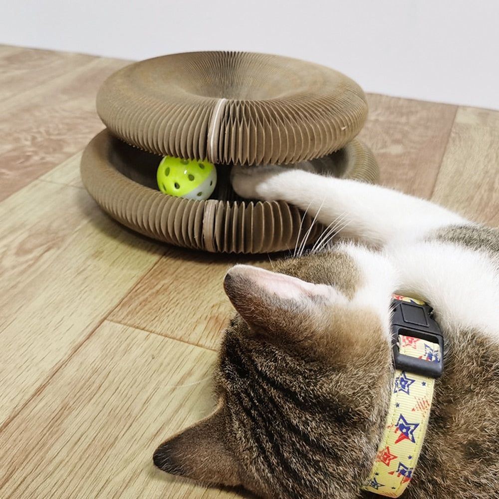 Magic Organ Foldable Cat Scratch Board Toy with Bell Cat Grinding Claw Cat Climbing Frame Round Corrugated Cats Interactive Toys - Jointcorp