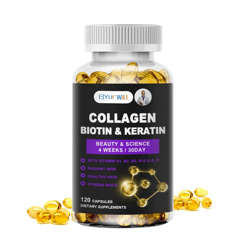 ByurWill Biotin Collagen Supplement Biotin for Hair Growth Strong Hair Dry Hair Follicle Repair Skin Adult 4 weeks Change Beauty