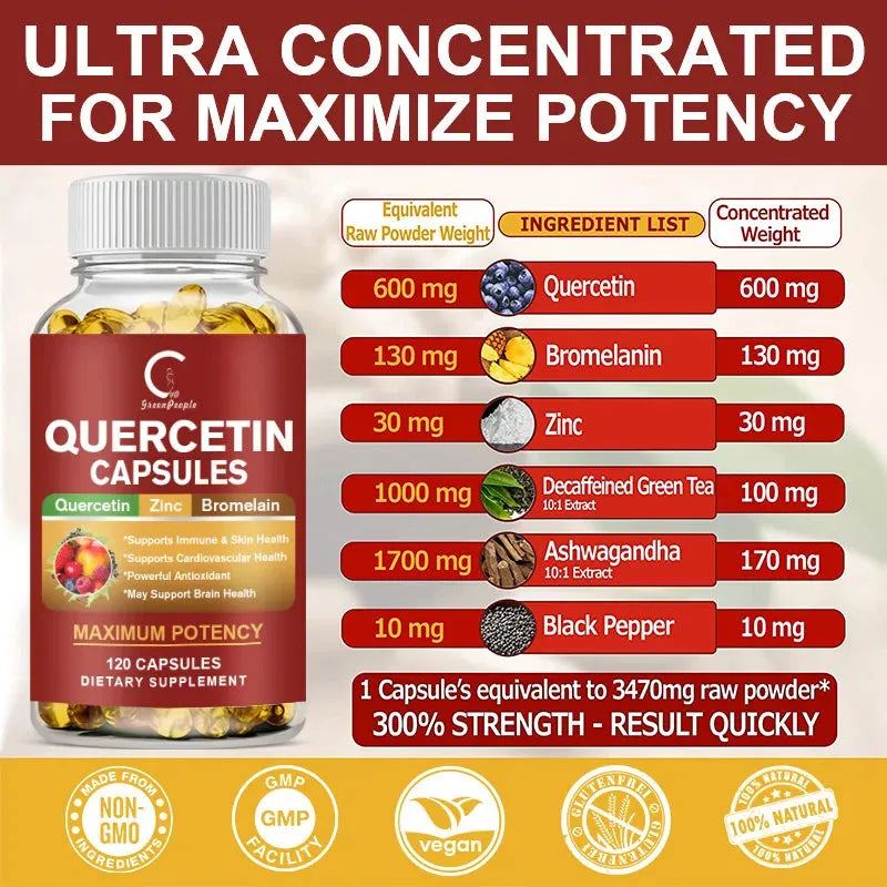 GPGP Greenpeople Quercetin Capsule Vitamin C+ Zinc For Antioxidant Anti-tumor Antitussive Chronic Bronchitis Chest Tightness