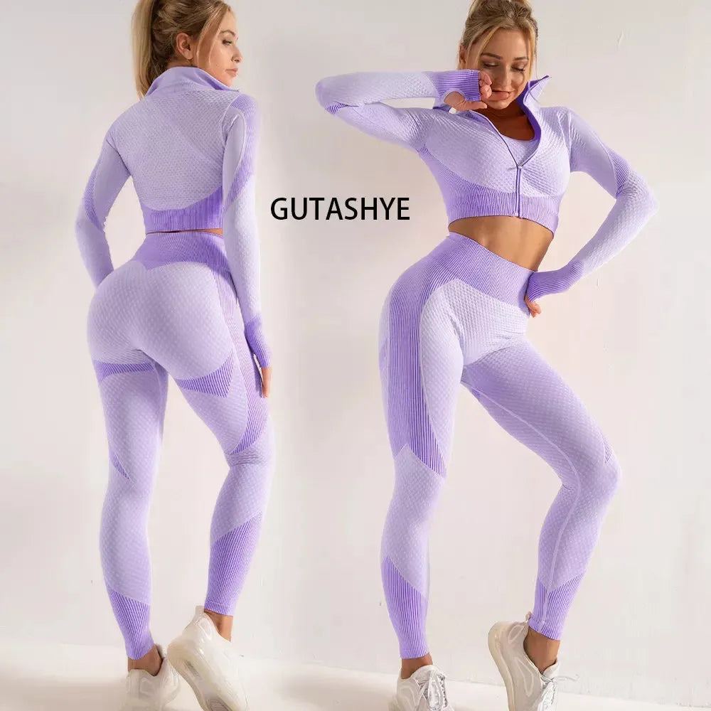 Seamless Long Sleeve Yoga Sets for Women, Female Sport Suit, Gym Wear, Running Clothes, Fitness Clothing, 2 or 3 Pcs