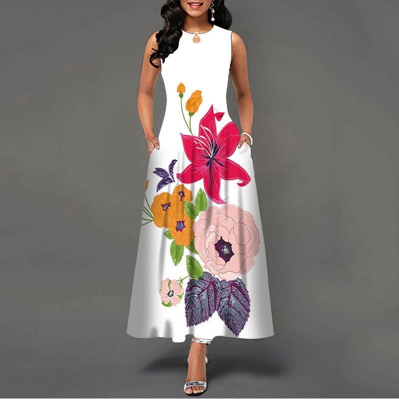 Women New Loose Floral Vintage Hole Ruffles Befree Dress Large Big Summer Camis Party Elegant Maxi Dresses - Jointcorp