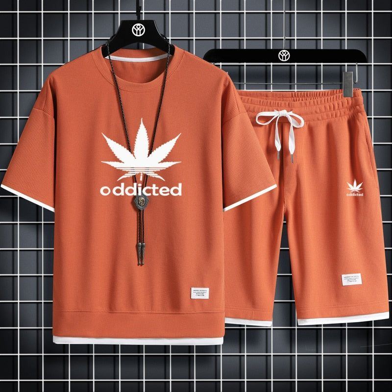 Men's Sportswear Linen Fabric T-shirt and Shorts Two Piece Set