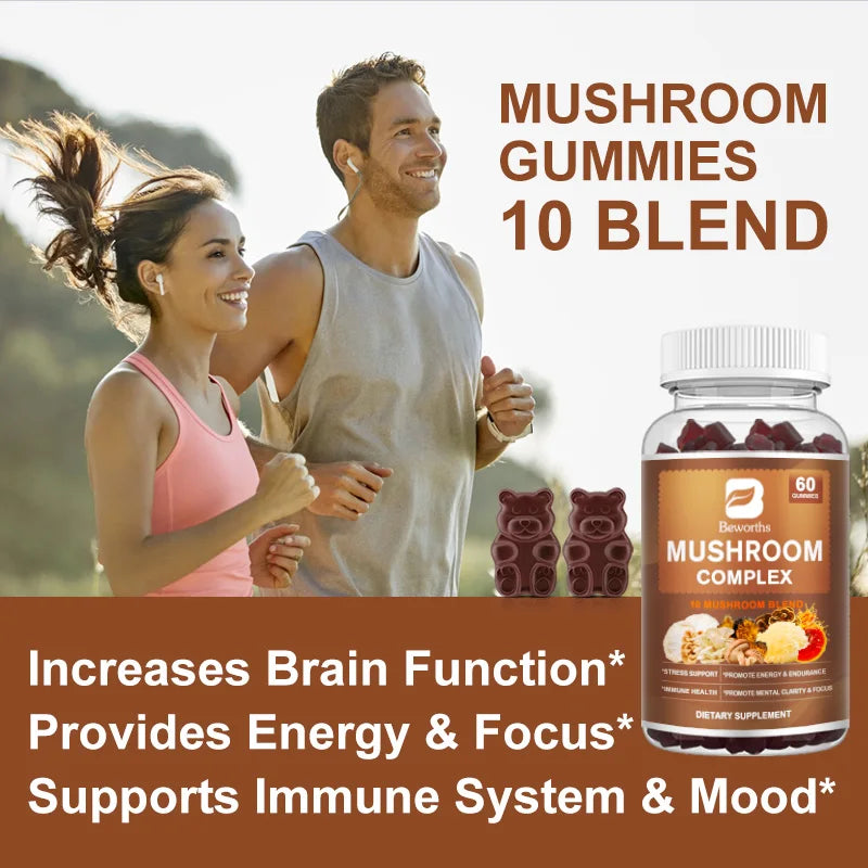 Beworths Lion's Mane Mushroom Complex Gummies Brain Memory Booster Focus & Mood Health Relieve Stress Relax Your Body