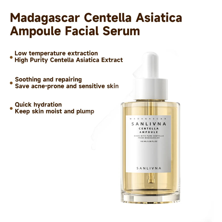 Madagascar Centella Asiatica Ampoule Facial Serum , Prone and Sensitive Skin Moisturizing Skin Firming Korean Glass Skin car