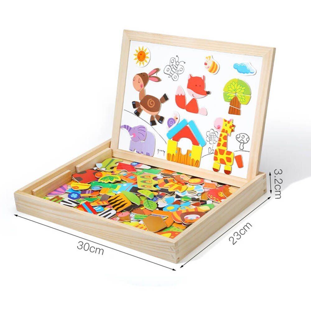 Wooden Multifunction Children Animal Puzzle Writing Magnetic Drawing Board Blackboard Learning Education Parent Child Toys