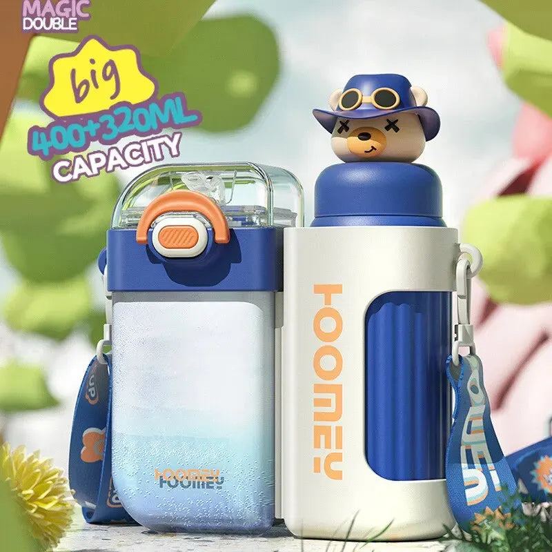 Children's Insulated Cup Straw Water Cup Girl's High Beauty Stainless Steel Plastic Cute School Dedicated Double Drinking Cup