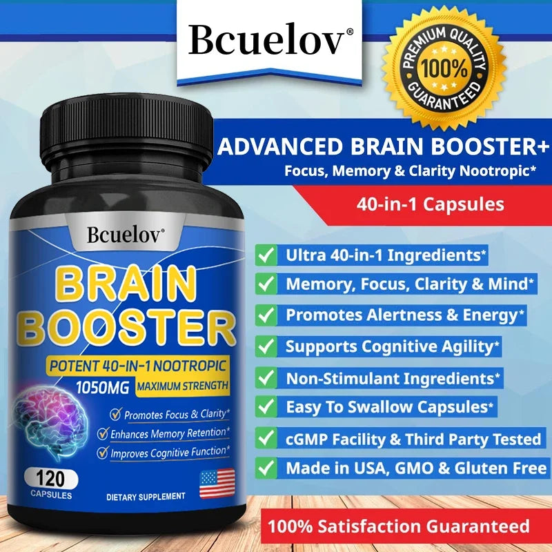 Powerful 14-in-1 Brain Booster - Supports Brain & Nervous System Health, Promotes Focus & Clarity, Boosts Cognitive Antioxidant