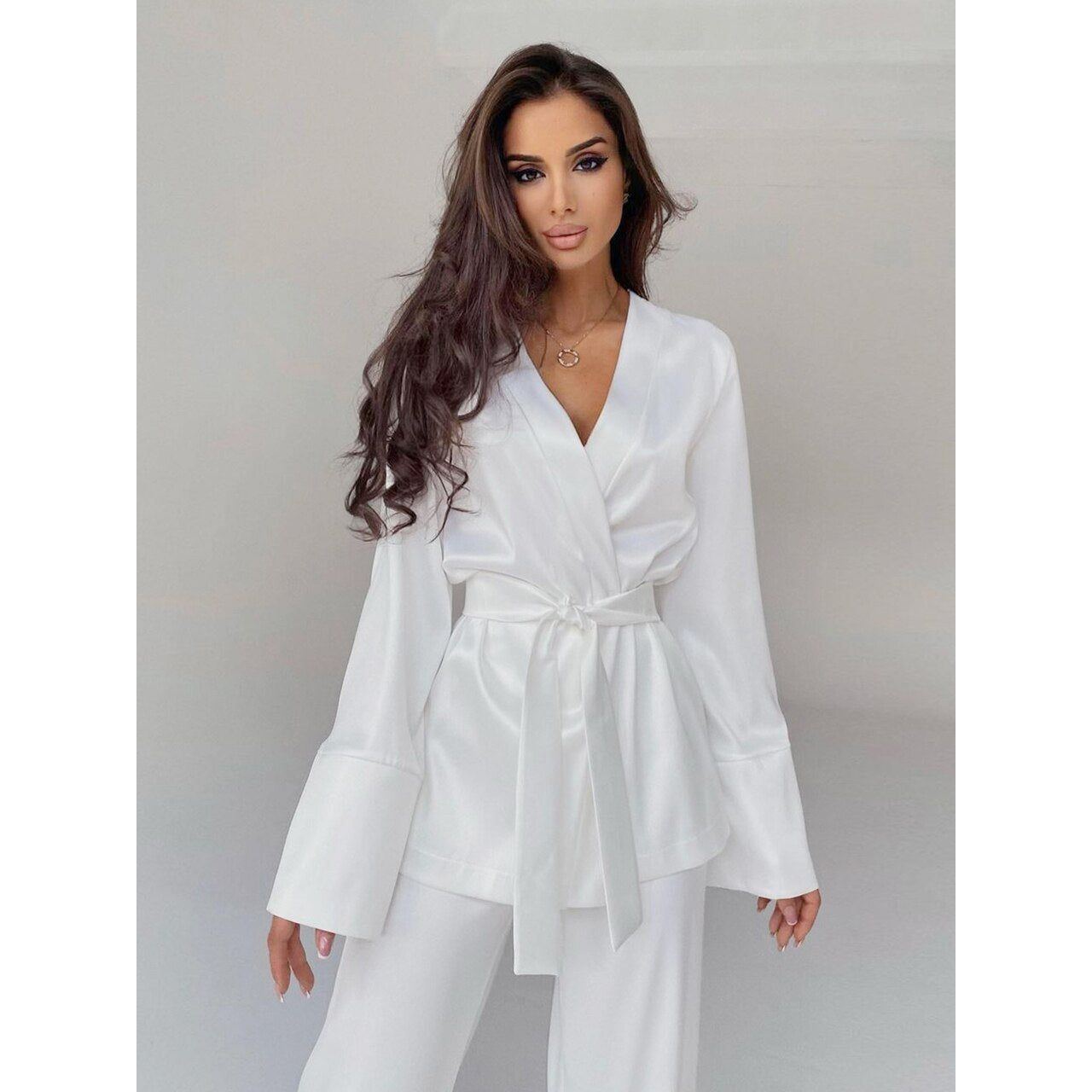 Pajamas For Women Robe Sets Full Sleeves + Trouser Suits - Jointcorp