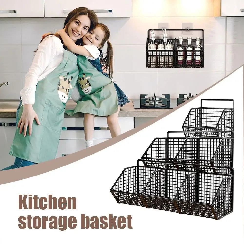 Wrought Iron Kitchen Ginger Garlic Separation Storage Baskets Cosmetic Punch-Free Drain Storage Box Bathroom Rectangular Basket