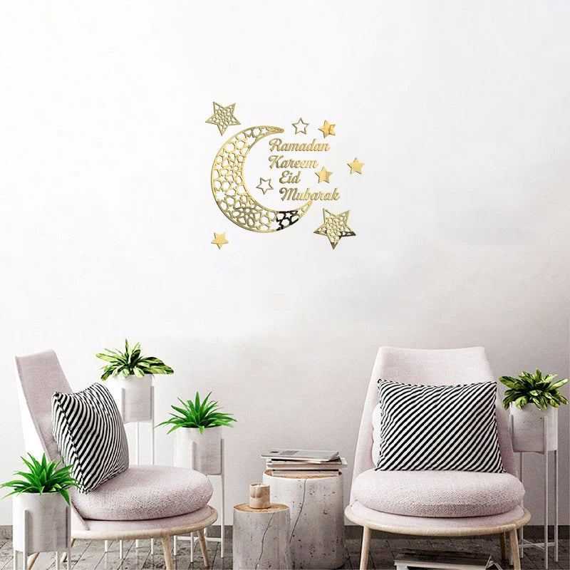 Home Holiday Decoration Mus Ramadan Acrylic Mirror Paste 3D Self-adhesive Wall Paste TV Background Wall
