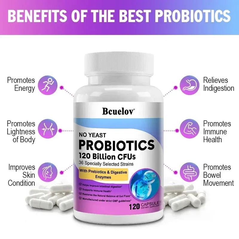 Digestive Health Probiotics 120 Billion CFU Prebiotics & Digestive Enzymes Adult Probiotic Supplement, Promotes Gut Health