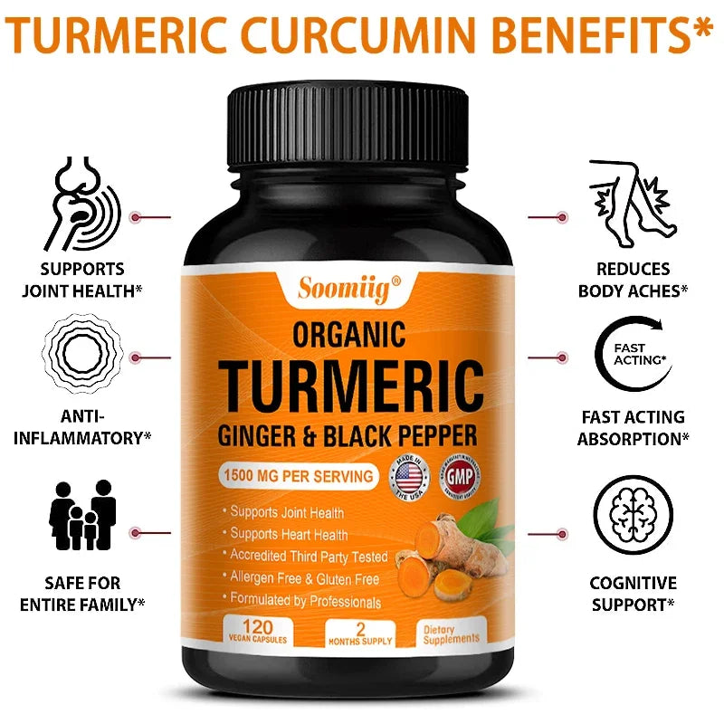 Turmeric Supplements - Promotes Digestive Health, Joint Health, Anti-inflammatory, Antioxidant, Cartilage Health Support