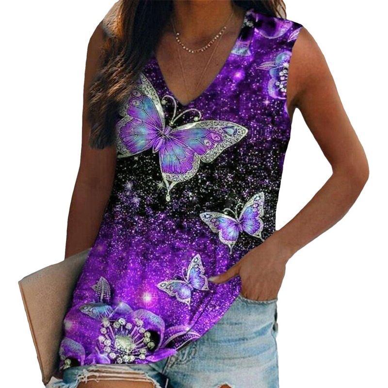 Women Ethnic Style Sleeveless T-shirt Vest Multi-pattern Print V-neck Casual Loose Shirts T-shirts with prints - Jointcorp