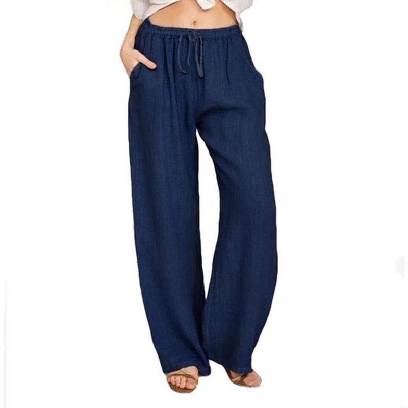 Cotton Linen Pants For Women Casual Trousers Female Drawstring Wide Leg Pants Y2K Clothing Drawstring Pants Women Streetwear Plus size - Jointcorp