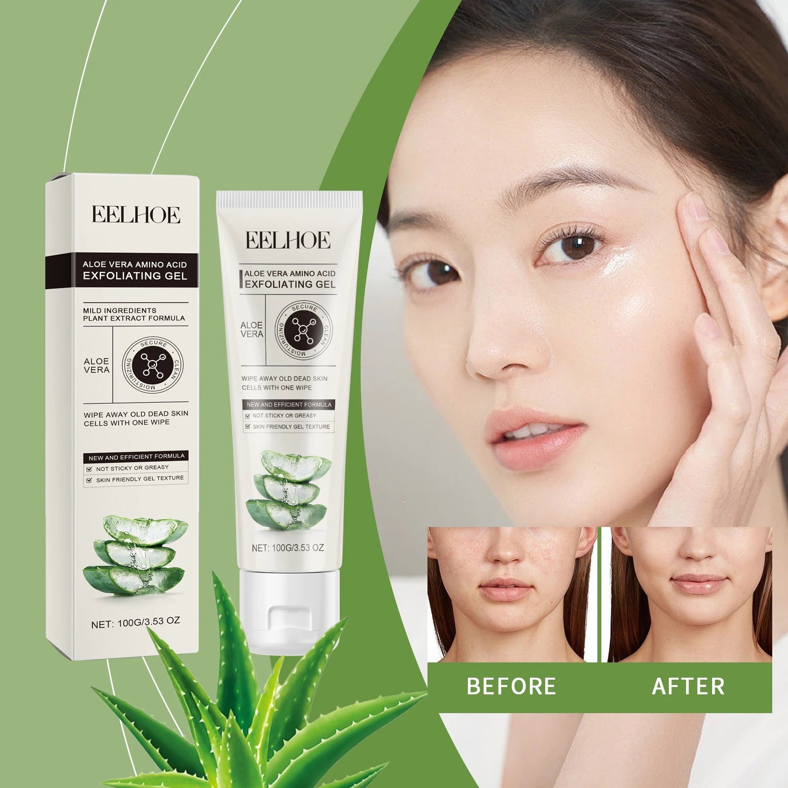 Aloe Vera Amino Acid Gentle Exfoliating Gel for Face Deep Cleansing Skin Purifying Moisturizing Facial Care