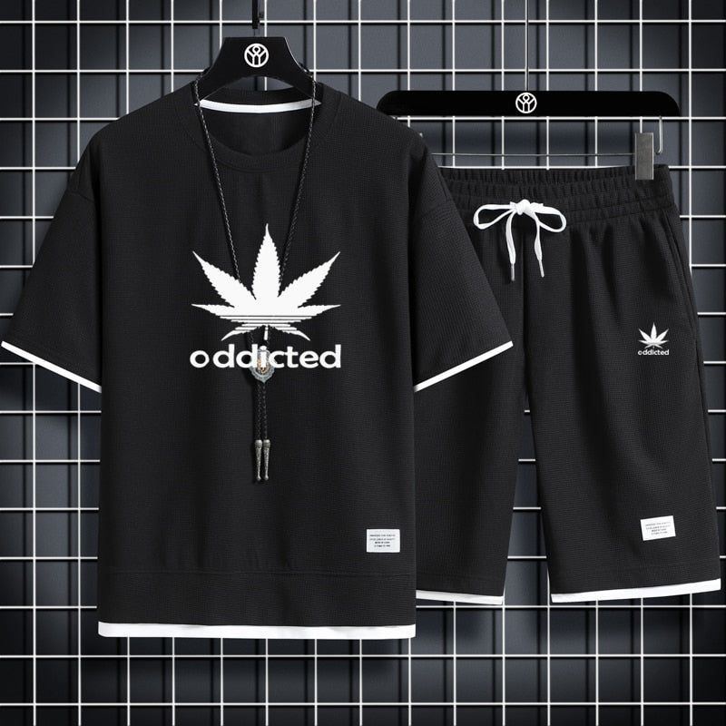 Men's Sportswear Linen Fabric T-shirt and Shorts Two Piece Set