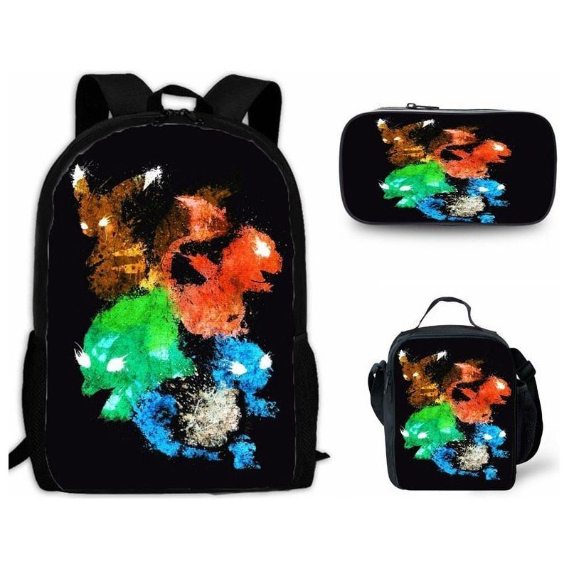 Cartoon Pikachou Schoolbag Backpack Lunch Bag Shoulder Bag Pencil Case Gift for Kids Students - Jointcorp