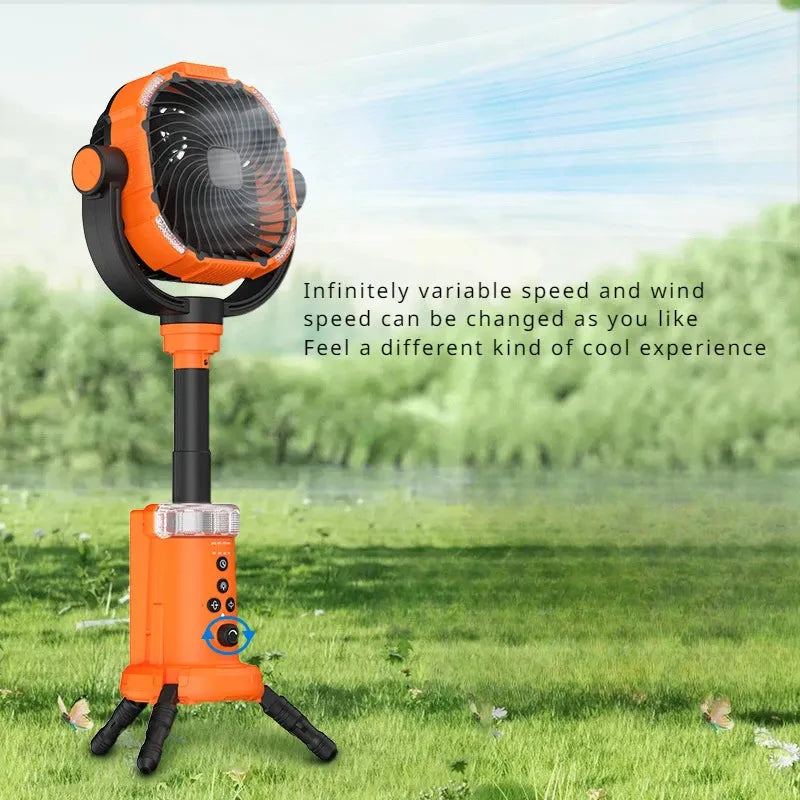 2024 New Outdoor Fan Light Large Capacity Powerful Lighting Infinitely Variable Speed Portable Camping Fan with Remote Control
