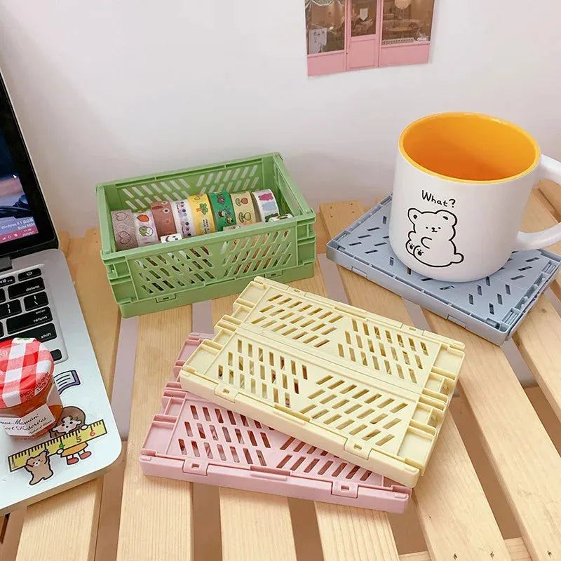 Plastic Stackable Foldable Stationary Holder Simple Cute Student Office Desktop Storage Stationery Organizer Storage Bags Basket