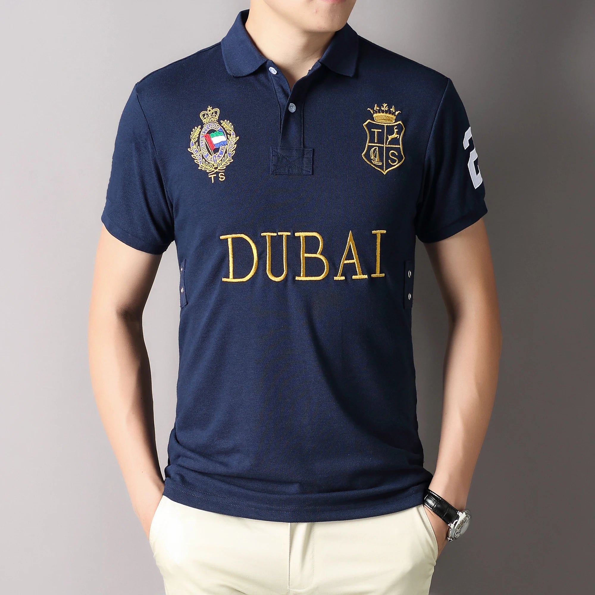Men's polo shirt UAE Dubai short Royal casual sport party high-end cotton embroidery luxury contrast color original design