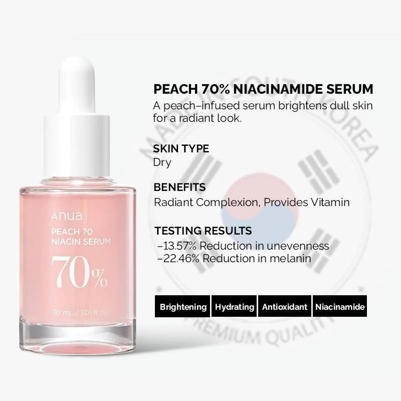 Anua Whitening Booster Set Even Skin Tone Niacinamide 10% + TXA + Peach 70 Niacin Serum Acne Remover