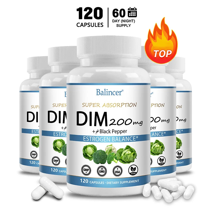 DIM Supplement 200mg Diindolylmethane - Maintains Hormonal Balance with Estrogen for Menopause and Mid-life