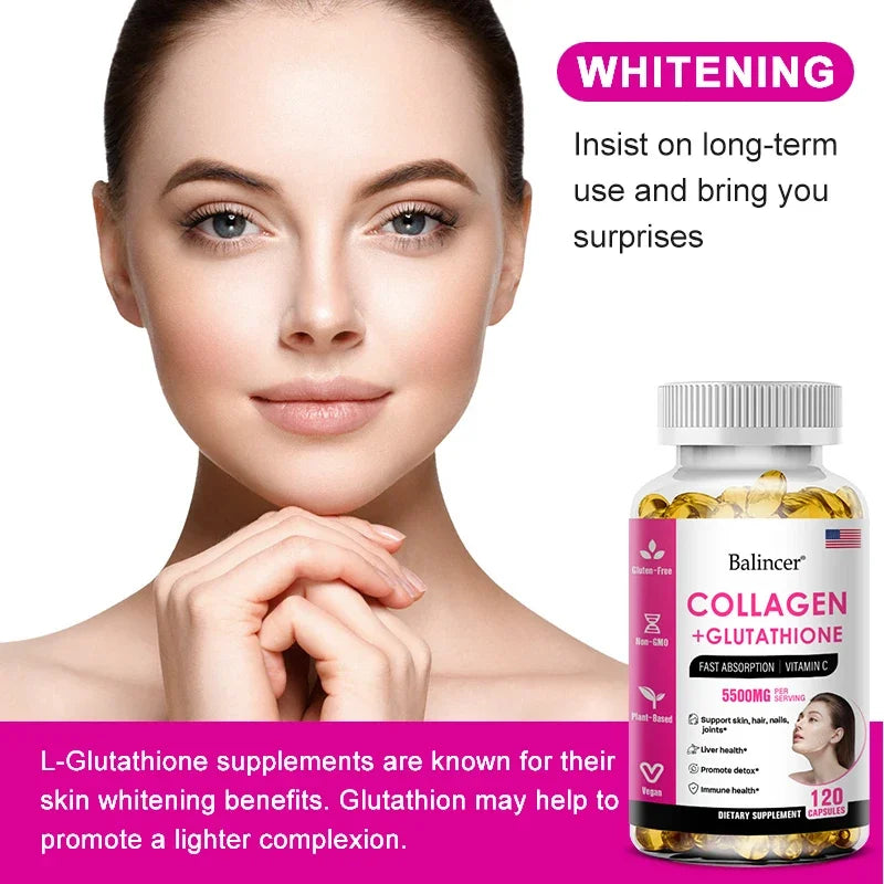 L-Glutathione and Collagen Supplement To Support Skin Care, Nails, Hair, Antioxidants and Immune System