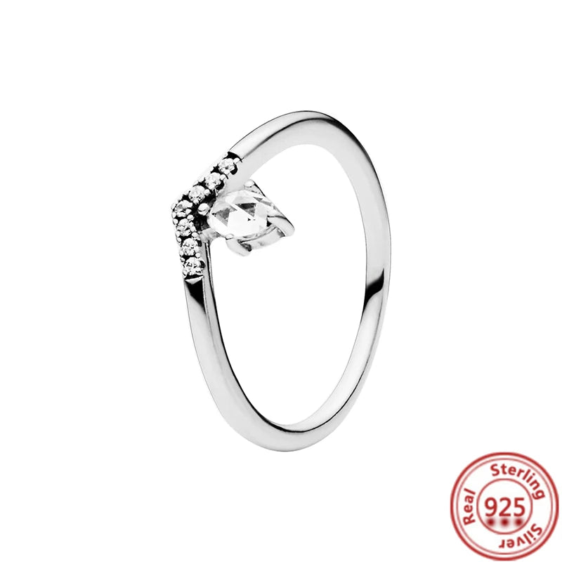 Silver Crown Heart Flower Wing Clear Zircon Rings for Women