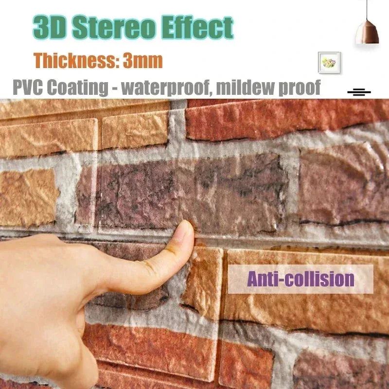 10PCS 3MM Self-adhesive 3D Brick Wallpaper PE Foam Waterproof Wall Panels Peel and Stick Wall Stickers Home Diy Decoration
