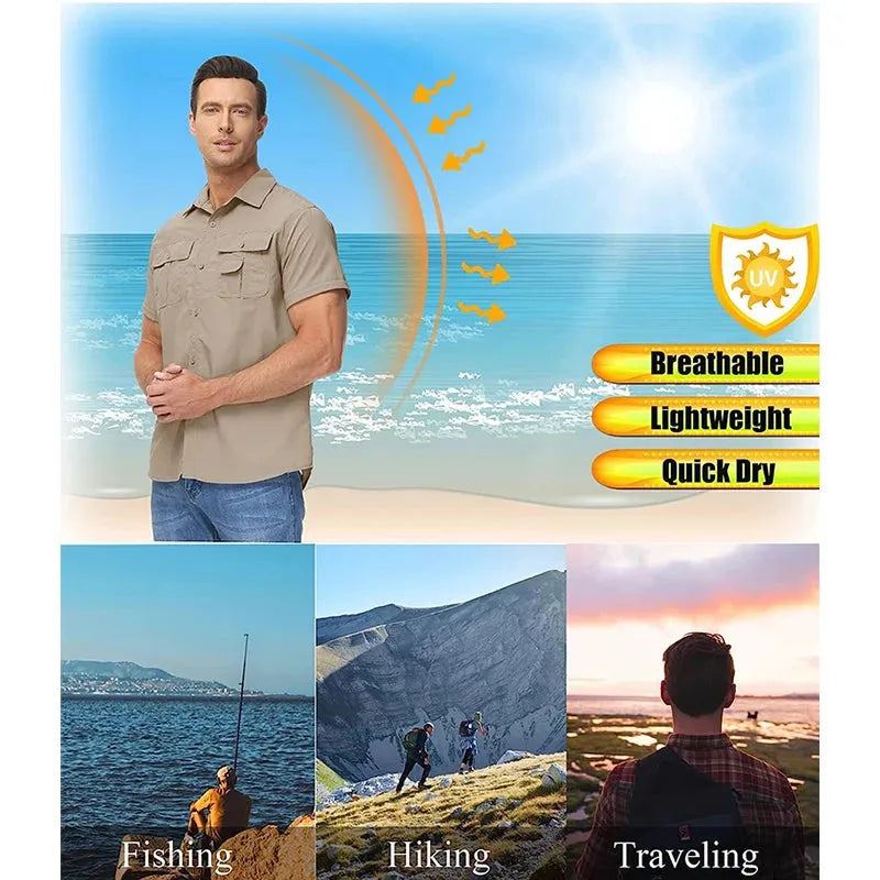 TRVLWEGO Hiking Shirt Spring Man Summer Camping Blouse Fishing Breathable Anti UV Quick-dry Detachable Outdoor Travel Climbing