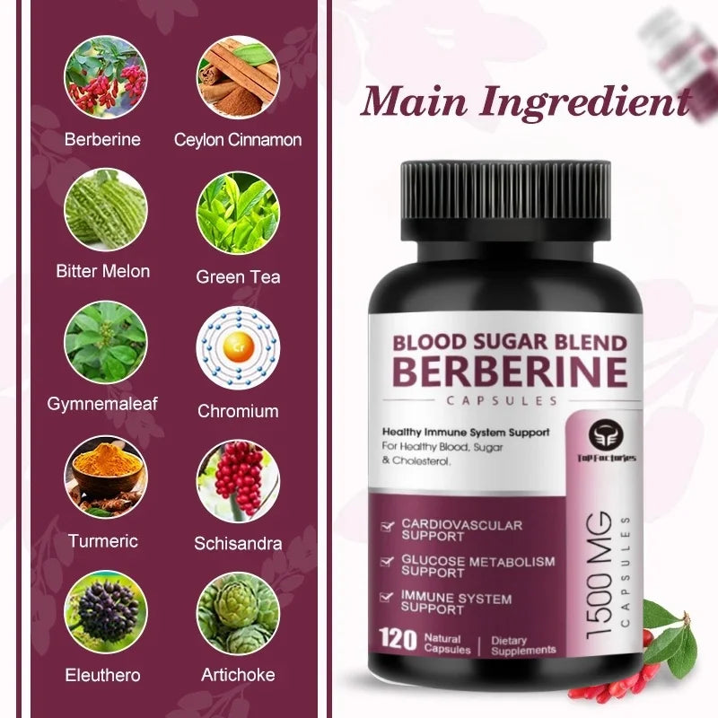 Berberine Supplement 1500mg Support Cardiovascular, Blood Pressure & Sugar High Potency with Ceylon Cinnamon, Turmeric Vegan