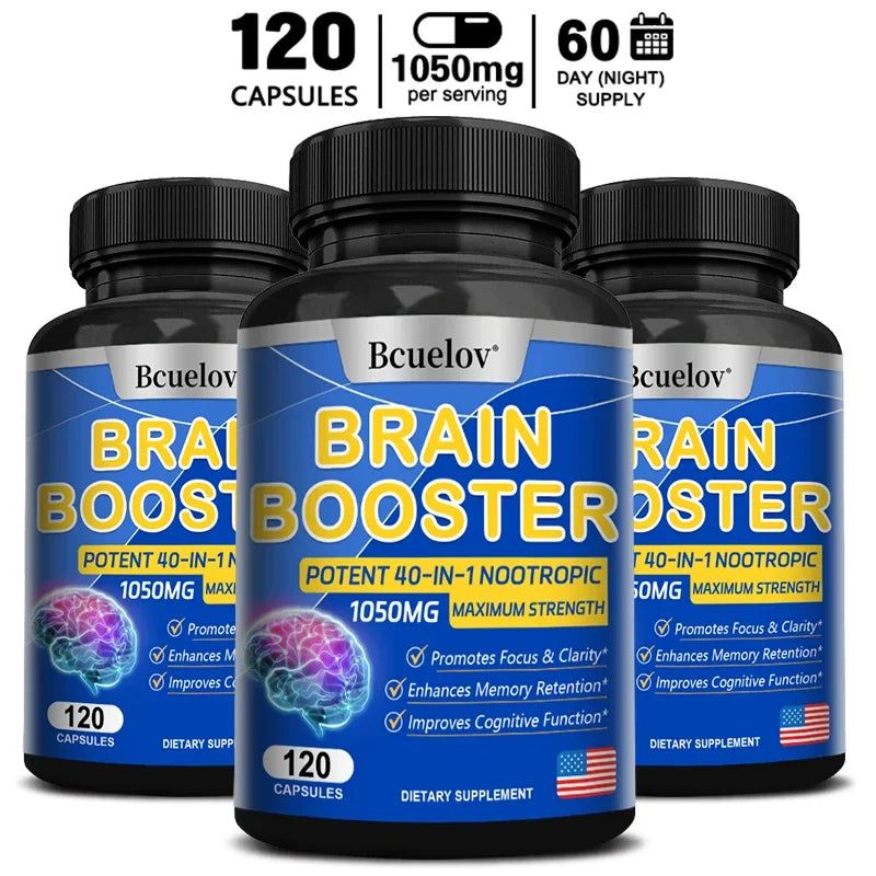 Powerful 14-in-1 Brain Booster - Supports Brain & Nervous System Health, Promotes Focus & Clarity, Boosts Cognitive Antioxidant