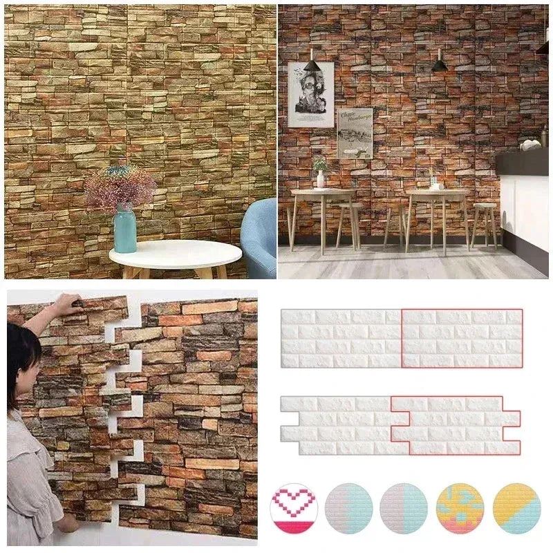 10PCS 3MM Self-adhesive 3D Brick Wallpaper PE Foam Waterproof Wall Panels Peel and Stick Wall Stickers Home Diy Decoration
